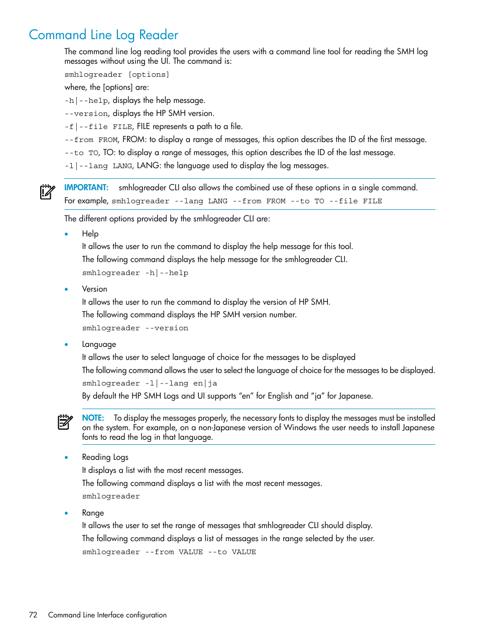 Command line log reader | HP Systems Insight Manager User Manual | Page 72 / 100