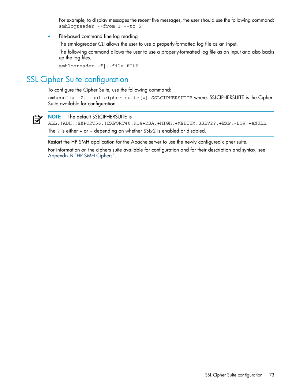 Ssl cipher suite configuration | HP Systems Insight Manager User Manual | Page 73 / 100