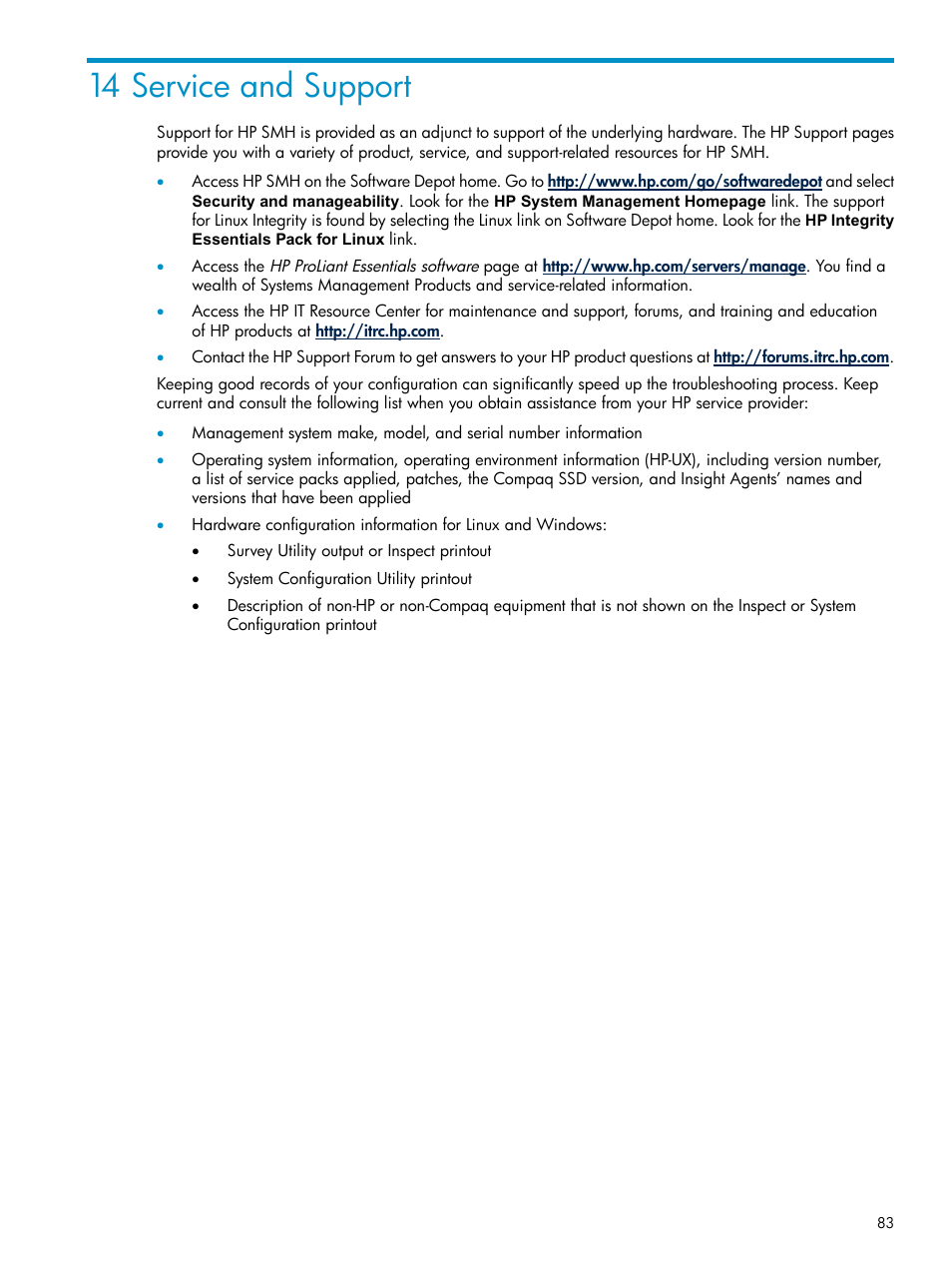 14 service and support | HP Systems Insight Manager User Manual | Page 83 / 100