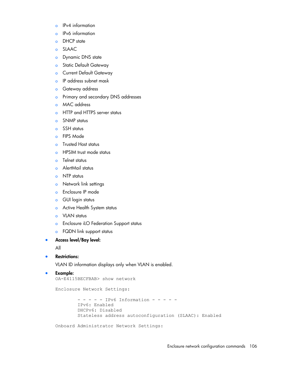 HP Onboard Administrator User Manual | Page 106 / 226