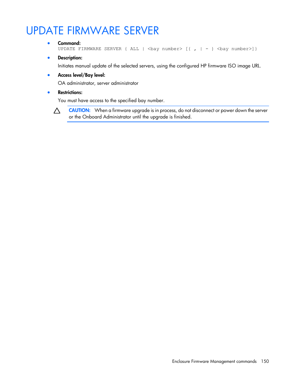 Update firmware server | HP Onboard Administrator User Manual | Page 150 / 226