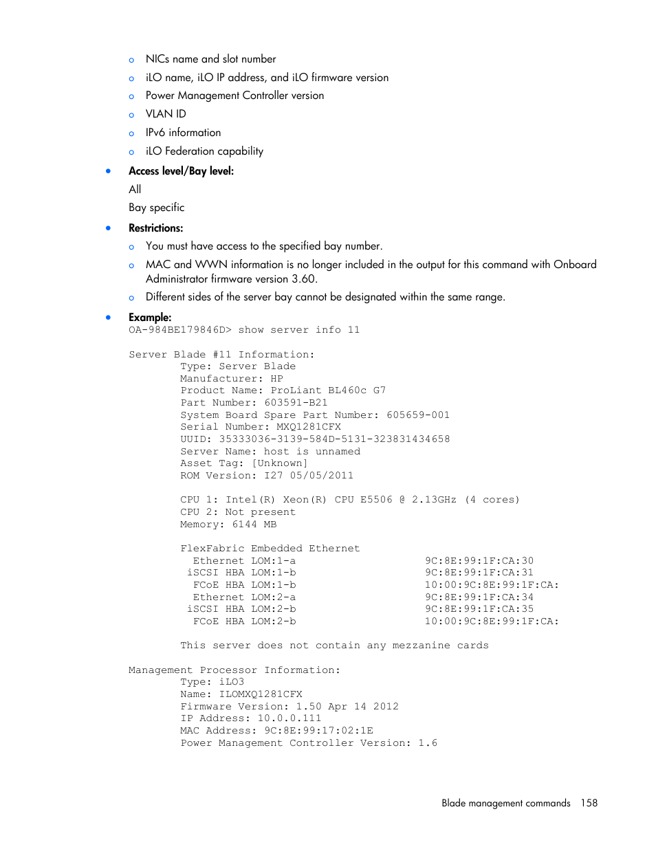 HP Onboard Administrator User Manual | Page 158 / 226