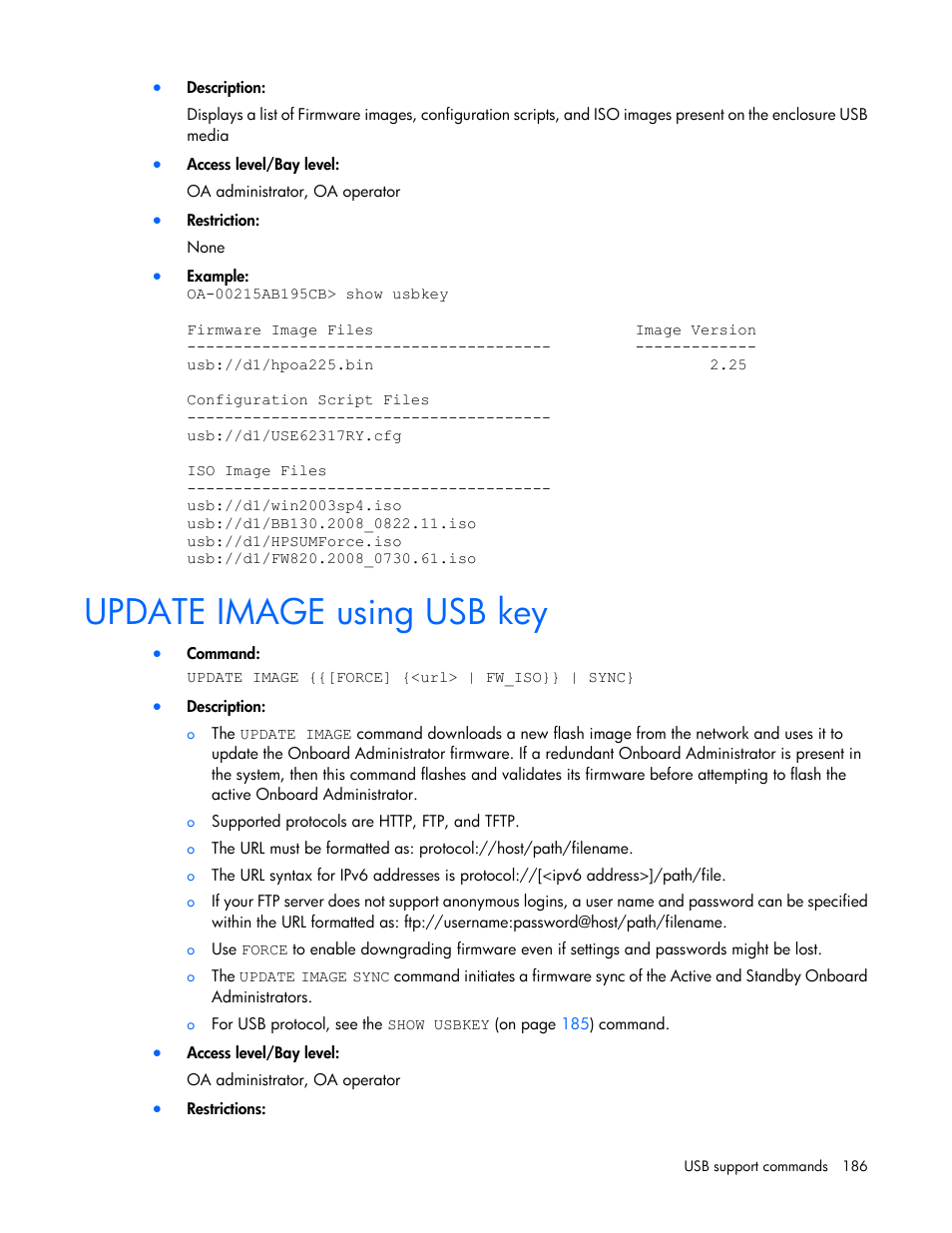 Update image using usb key | HP Onboard Administrator User Manual | Page 186 / 226