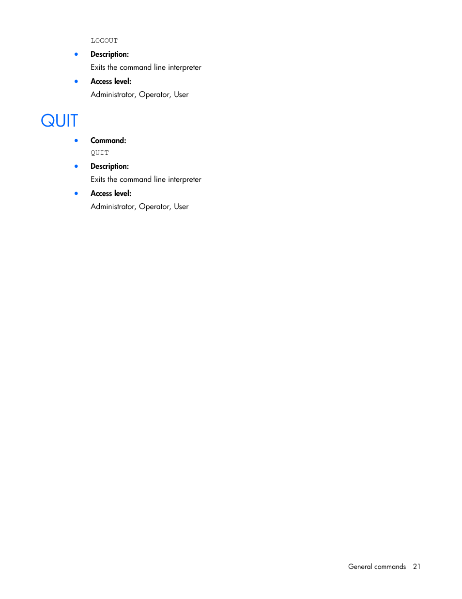 Quit | HP Onboard Administrator User Manual | Page 21 / 226