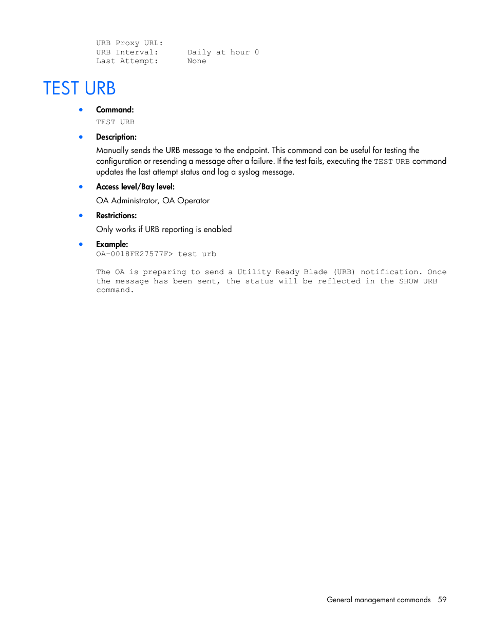 Test urb | HP Onboard Administrator User Manual | Page 59 / 226
