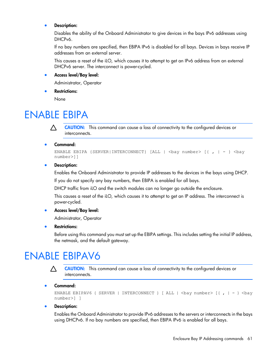 Enable ebipa, Enable ebipav6 | HP Onboard Administrator User Manual | Page 61 / 226