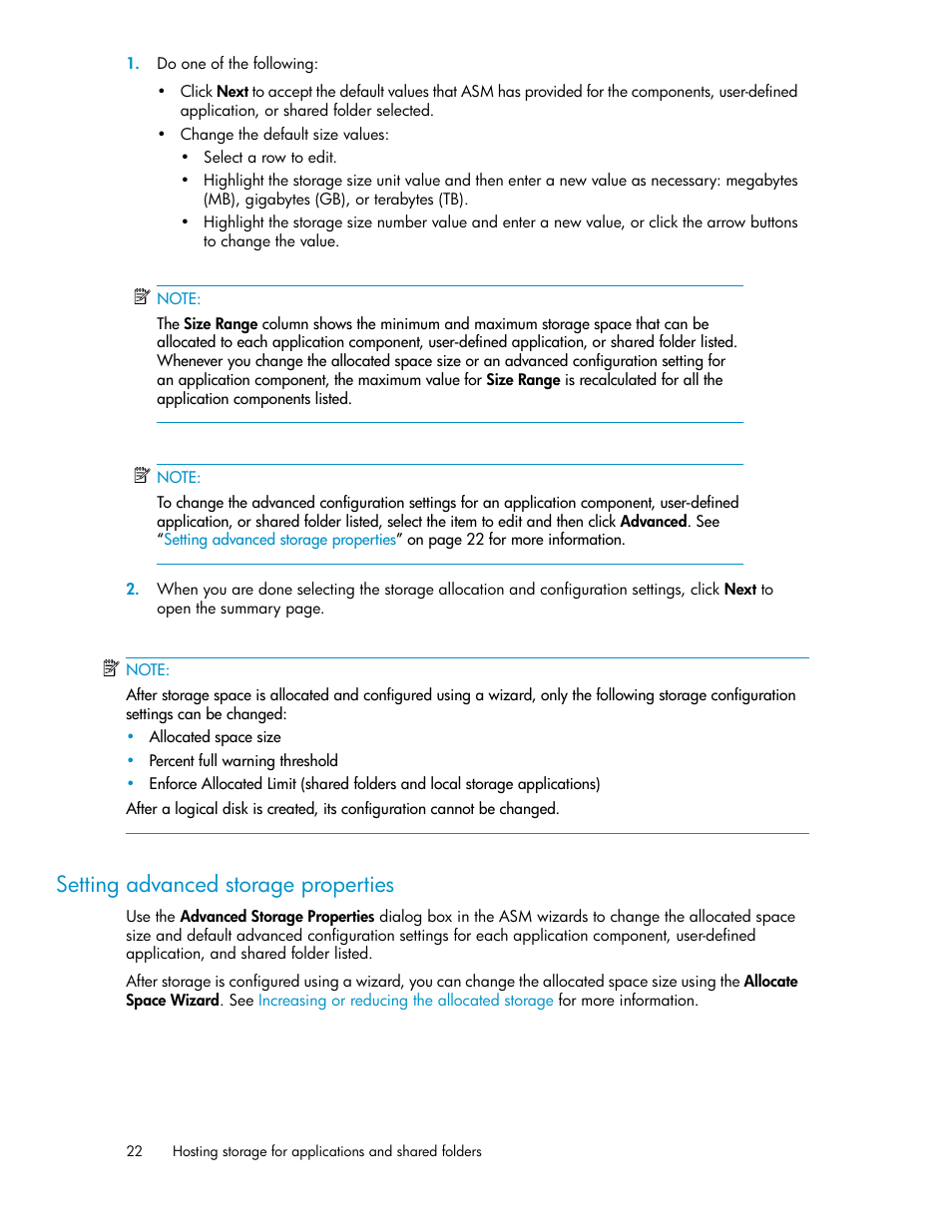 Setting advanced storage properties | HP ProLiant DL185 G5 Storage Server User Manual | Page 22 / 72