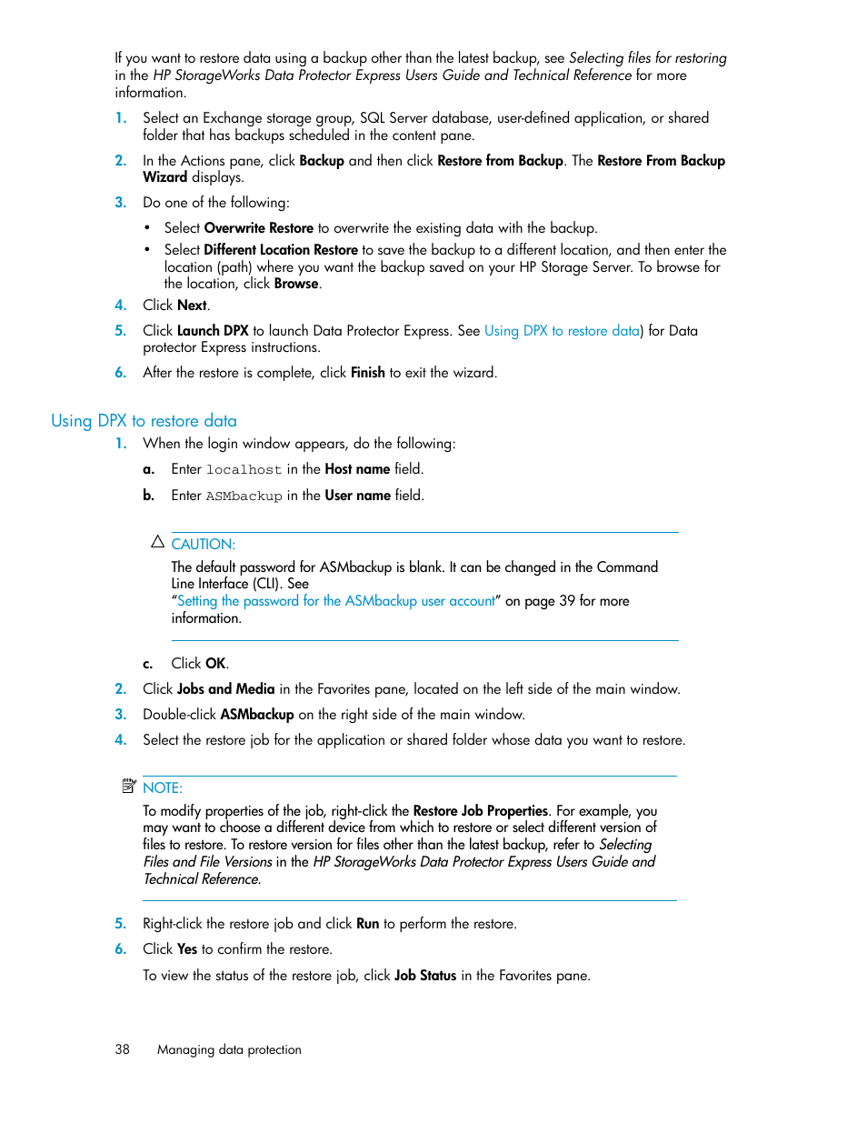 Using dpx to restore data | HP ProLiant DL185 G5 Storage Server User Manual | Page 38 / 72