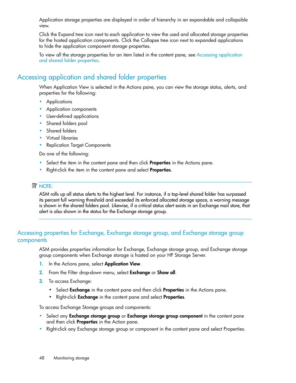 Accessing application and shared folder properties | HP ProLiant DL185 G5 Storage Server User Manual | Page 48 / 72