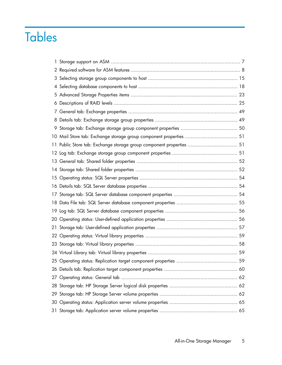 Tables | HP ProLiant DL185 G5 Storage Server User Manual | Page 5 / 72