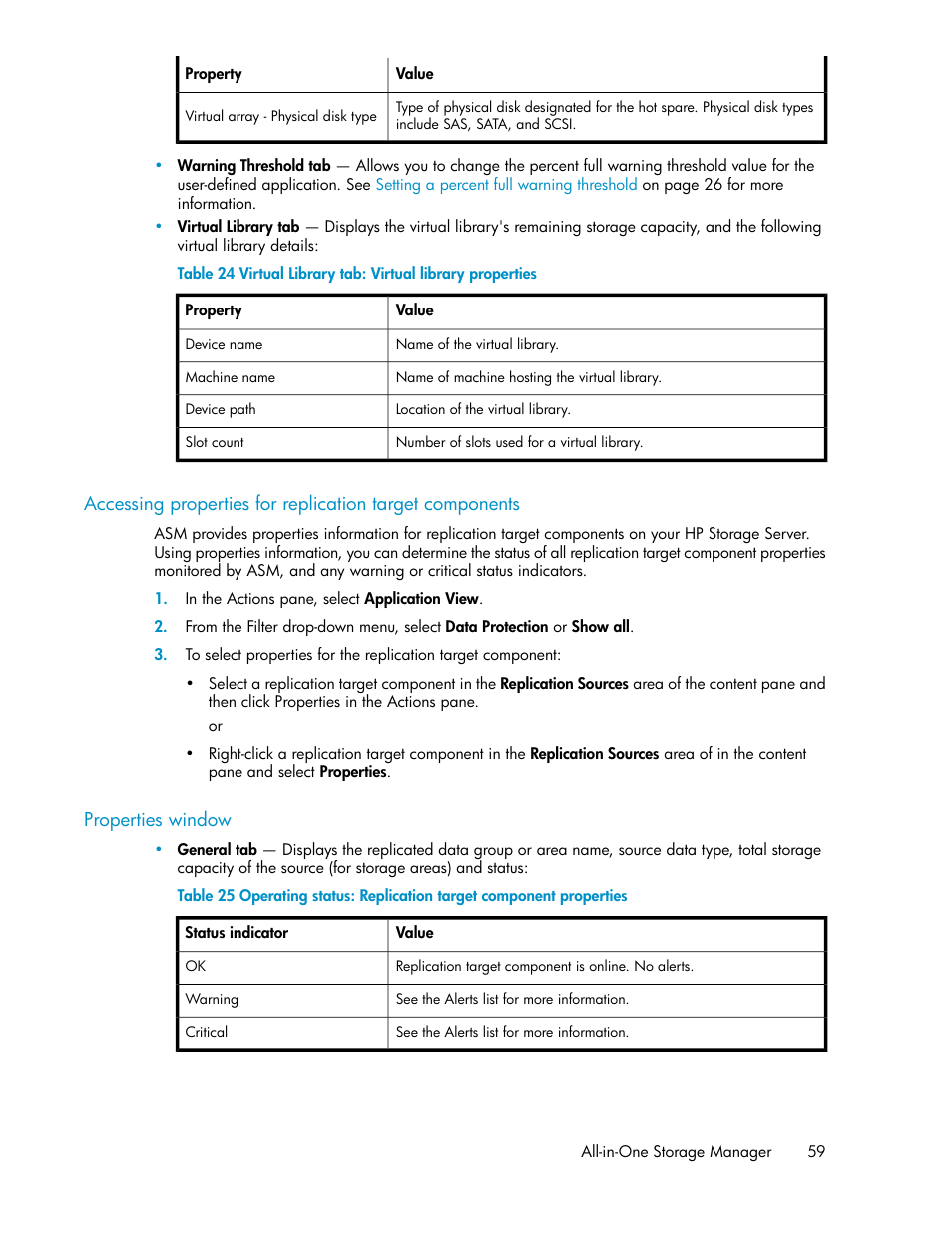 Virtual library tab: virtual library properties | HP ProLiant DL185 G5 Storage Server User Manual | Page 59 / 72