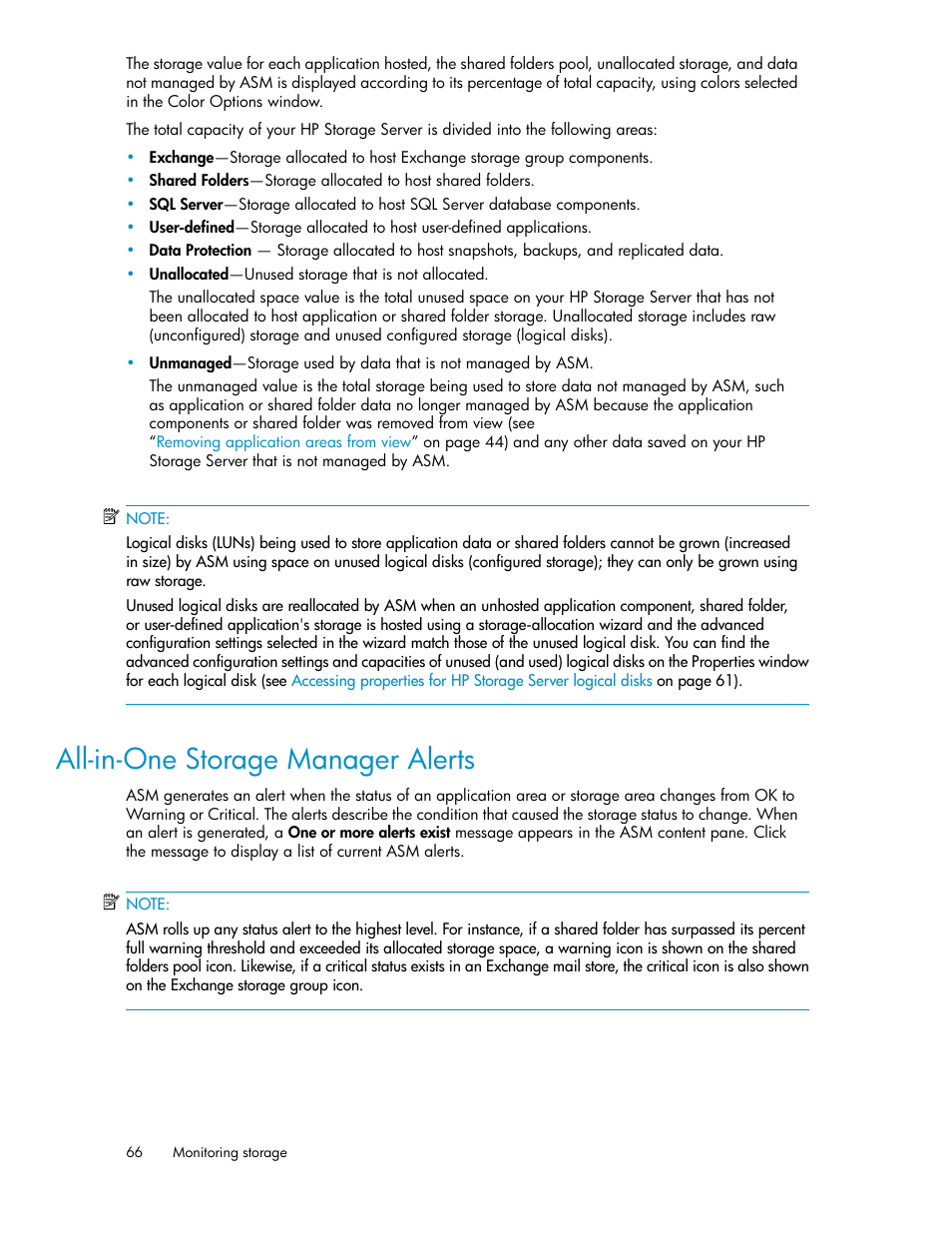 All-in-one storage manager alerts | HP ProLiant DL185 G5 Storage Server User Manual | Page 66 / 72