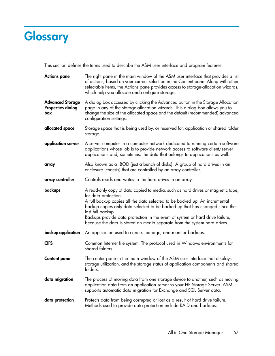 Glossary | HP ProLiant DL185 G5 Storage Server User Manual | Page 67 / 72