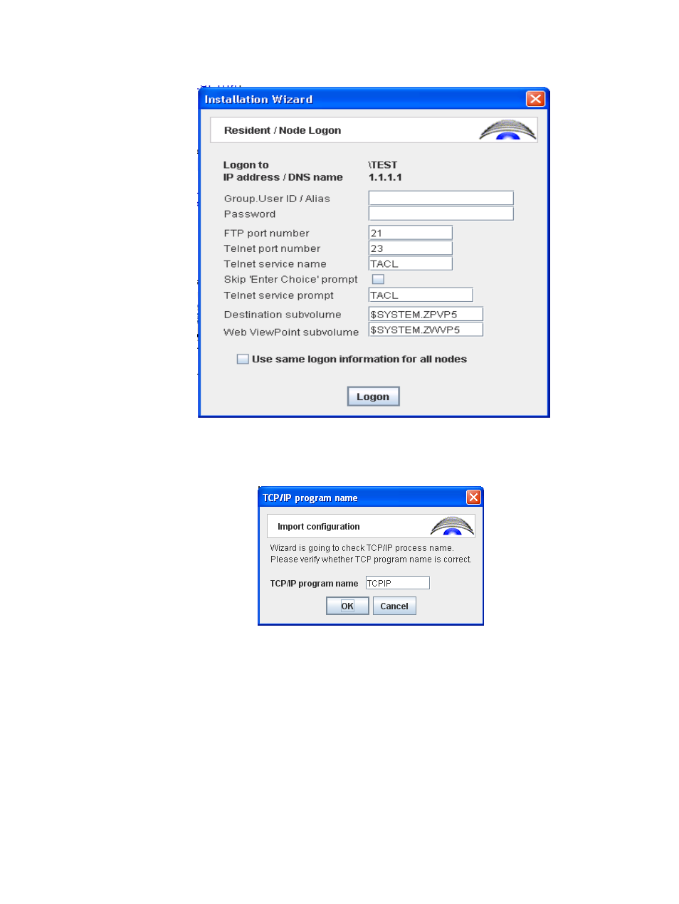 Figure 10 wizard installation – logon screen, Figure 11 wizard installation –tcpip program name | HP Integrity NonStop J-Series User Manual | Page 19 / 40