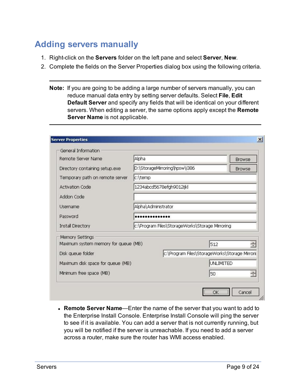 Adding servers manually, Add servers, Manuall | HP Storage Mirroring Software User Manual | Page 10 / 25