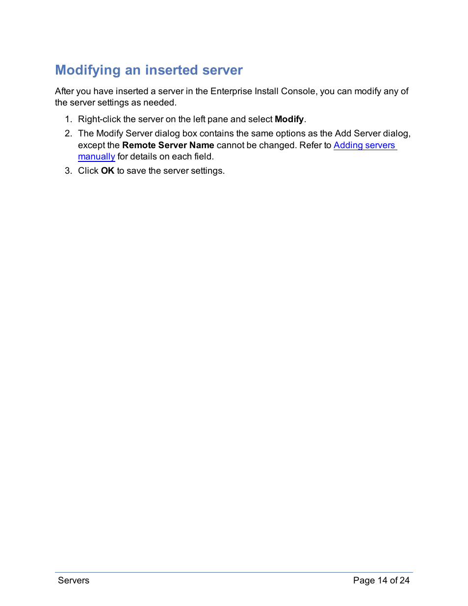 Modifying an inserted server, Modify | HP Storage Mirroring Software User Manual | Page 15 / 25