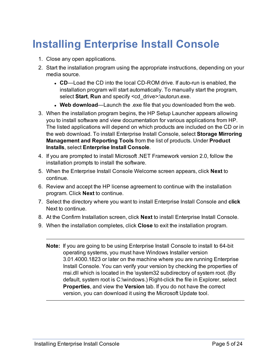 Installing enterprise install console | HP Storage Mirroring Software User Manual | Page 6 / 25