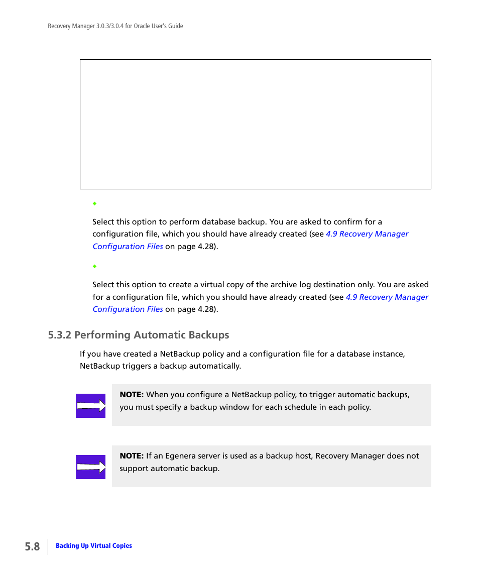 2 performing automatic backups, Performing automatic backups | HP 3PAR Application Software Suite for Oracle User Manual | Page 112 / 196