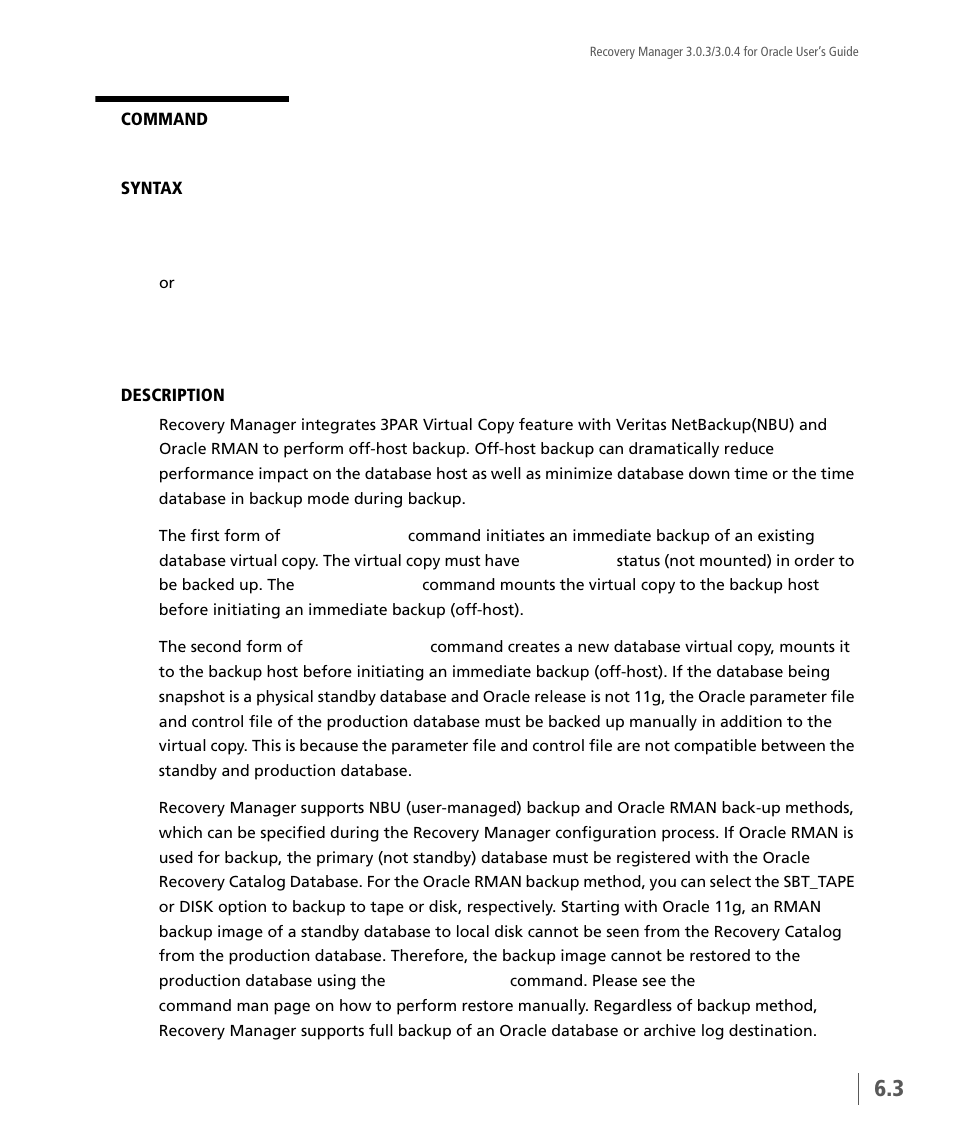 Vcdba_backup | HP 3PAR Application Software Suite for Oracle User Manual | Page 117 / 196