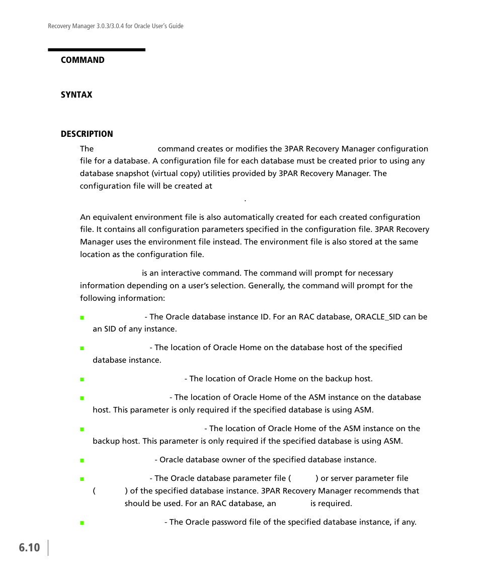 Vcdba_config | HP 3PAR Application Software Suite for Oracle User Manual | Page 124 / 196