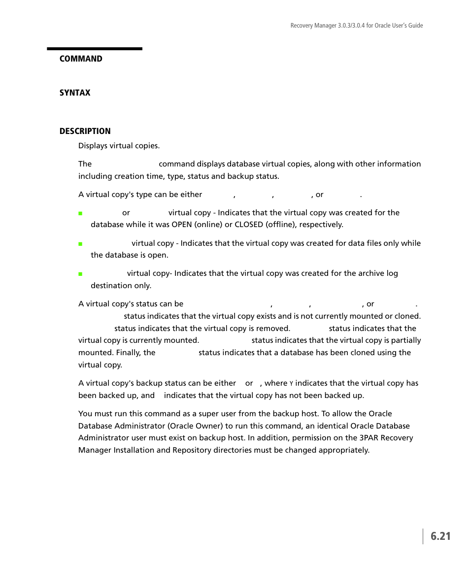 Vcdba_display | HP 3PAR Application Software Suite for Oracle User Manual | Page 135 / 196