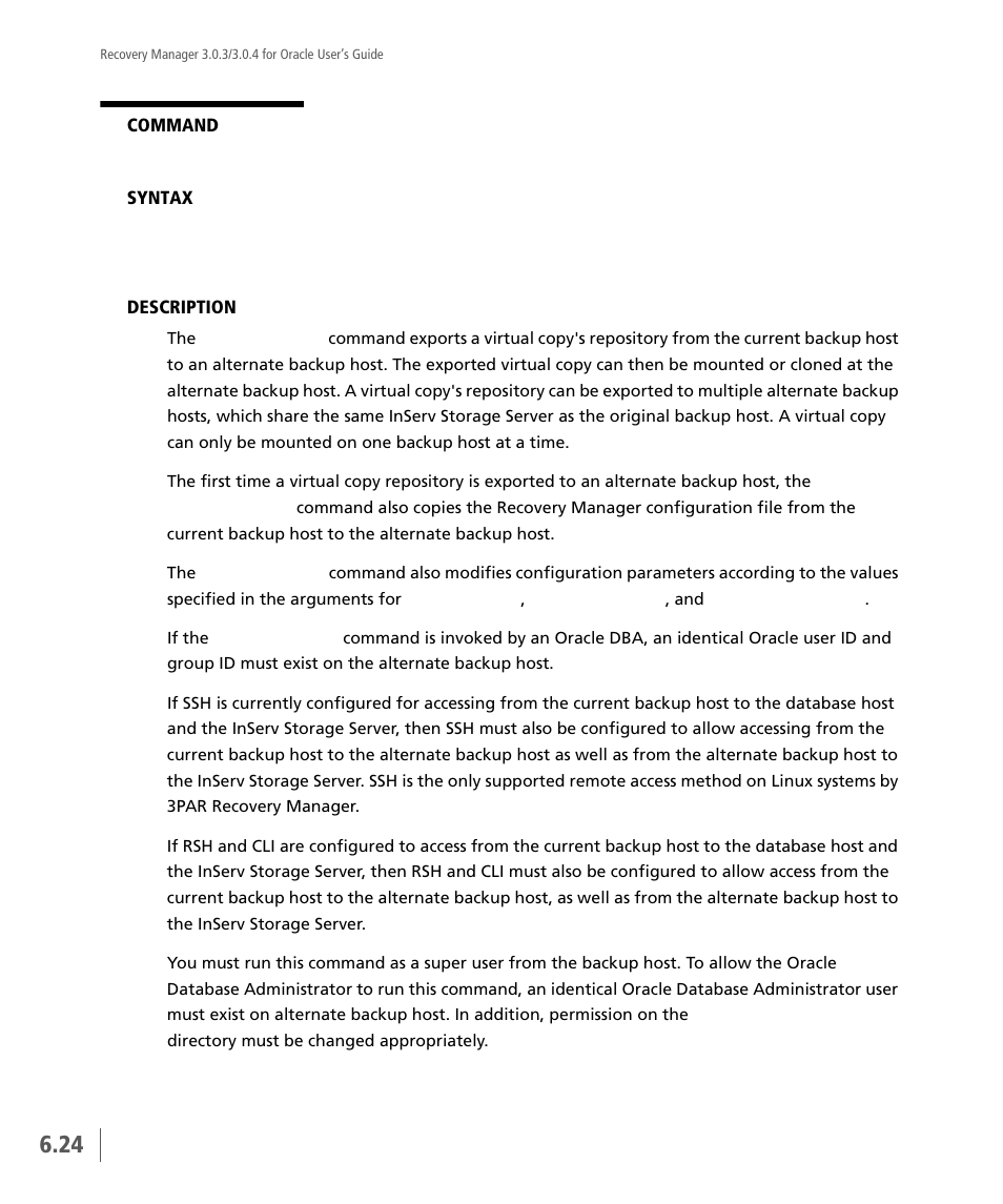 Vcdba_export | HP 3PAR Application Software Suite for Oracle User Manual | Page 138 / 196