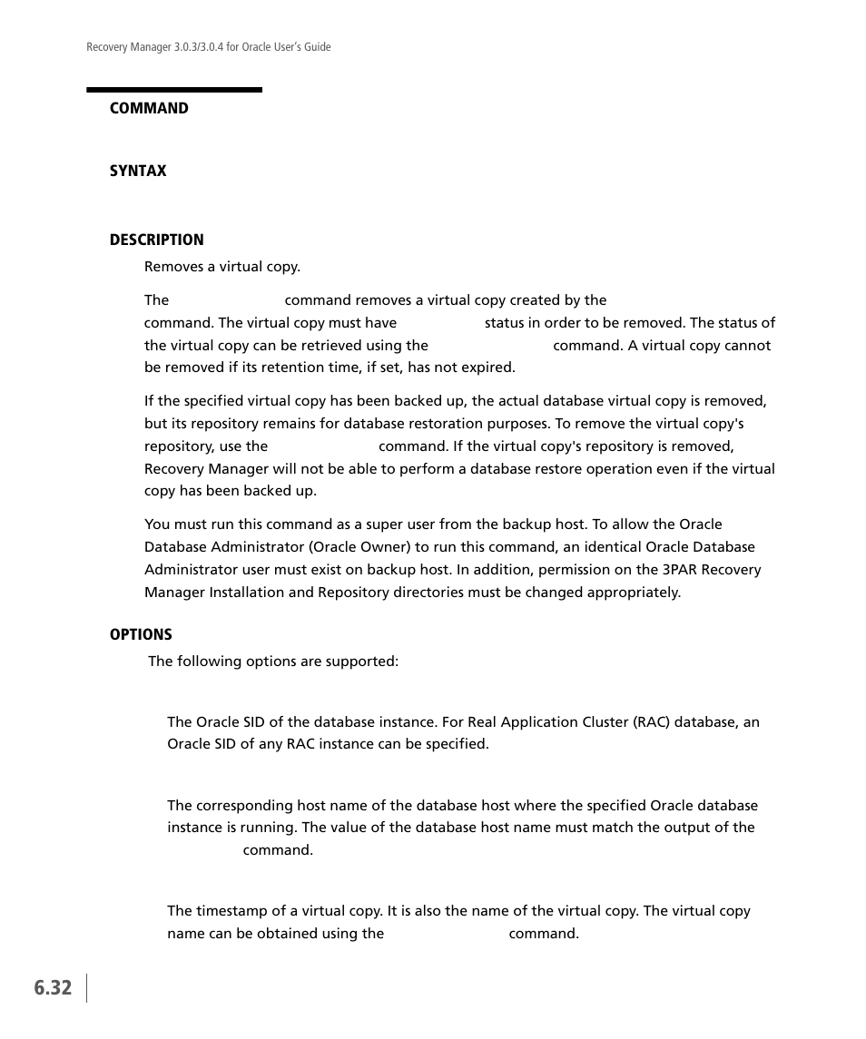 Vcdba_remove | HP 3PAR Application Software Suite for Oracle User Manual | Page 146 / 196