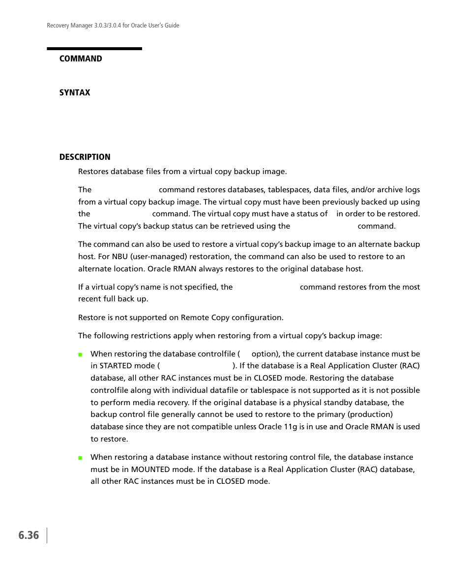 Vcdba_restore | HP 3PAR Application Software Suite for Oracle User Manual | Page 150 / 196