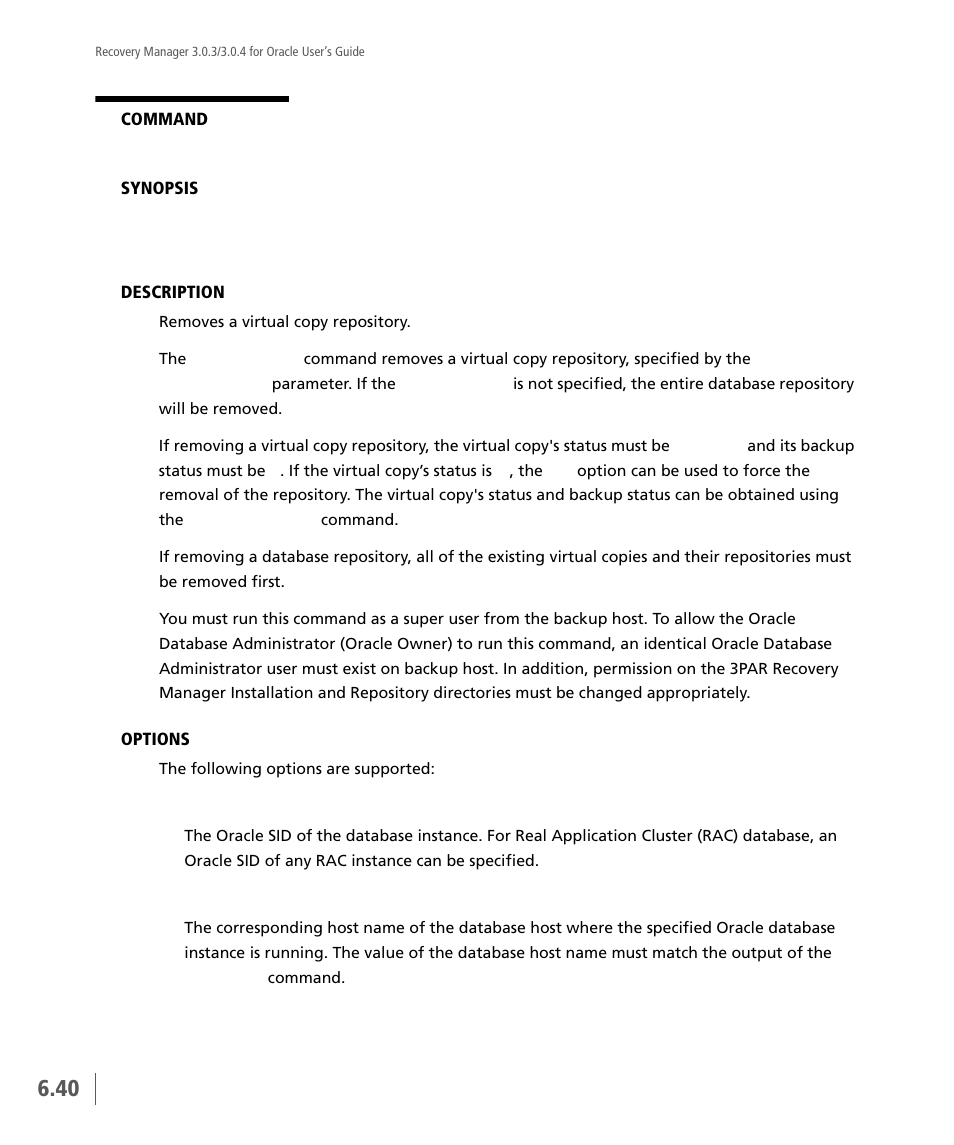 Vcdba_rmrep | HP 3PAR Application Software Suite for Oracle User Manual | Page 154 / 196