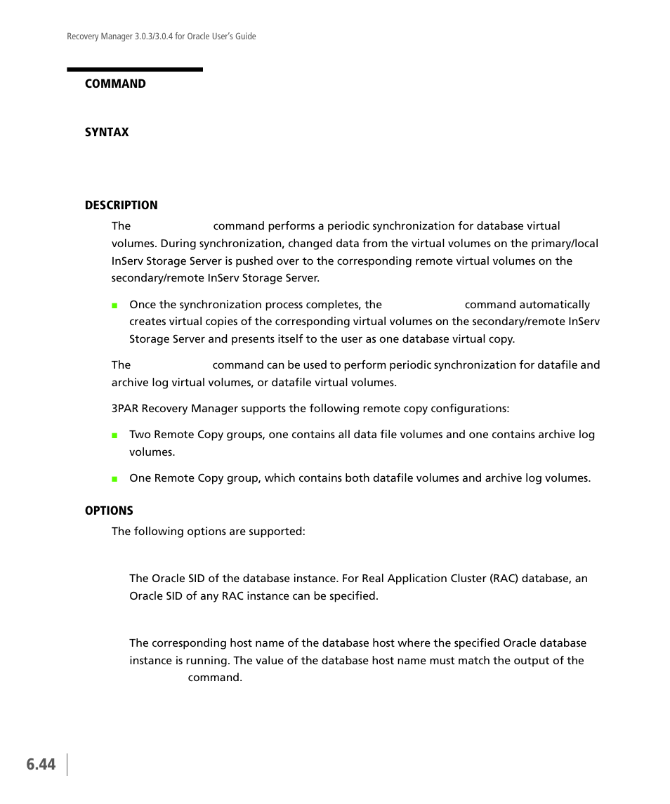 Vcdba_rsync | HP 3PAR Application Software Suite for Oracle User Manual | Page 158 / 196