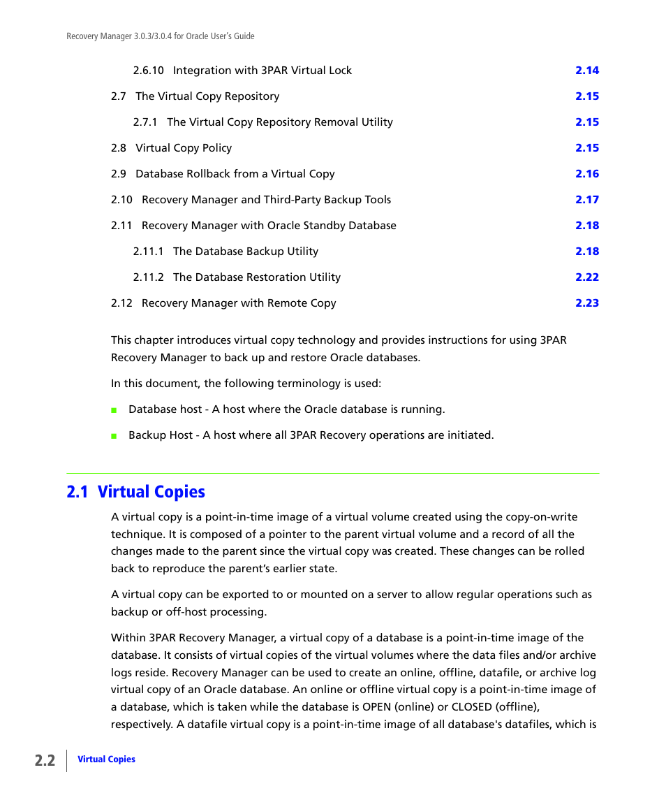 1 virtual copies, Virtual copies | HP 3PAR Application Software Suite for Oracle User Manual | Page 18 / 196