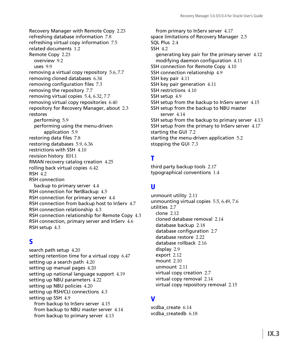Ix.3 | HP 3PAR Application Software Suite for Oracle User Manual | Page 193 / 196