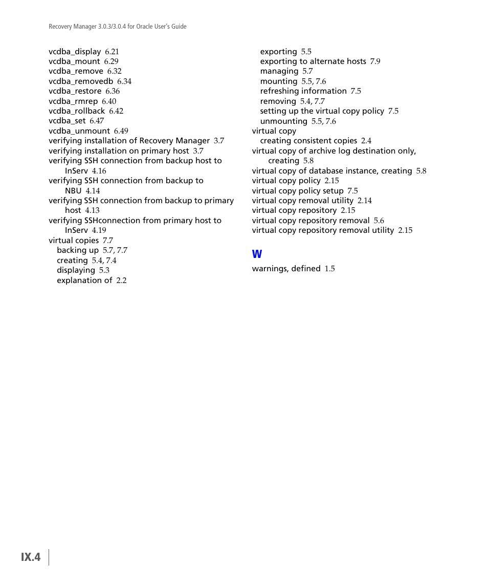 Ix.4 | HP 3PAR Application Software Suite for Oracle User Manual | Page 194 / 196
