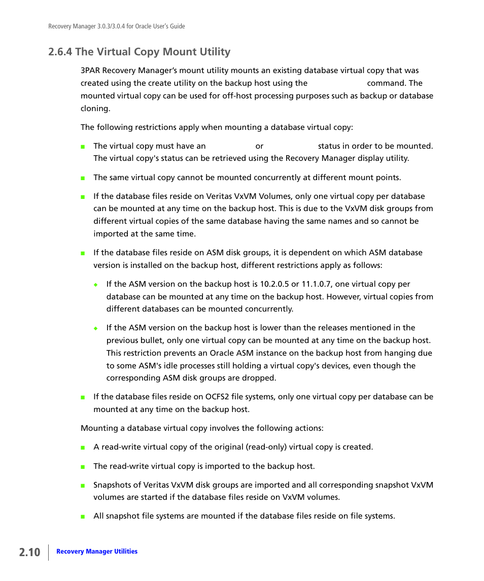 4 the virtual copy mount utility, The virtual copy mount utility | HP 3PAR Application Software Suite for Oracle User Manual | Page 26 / 196