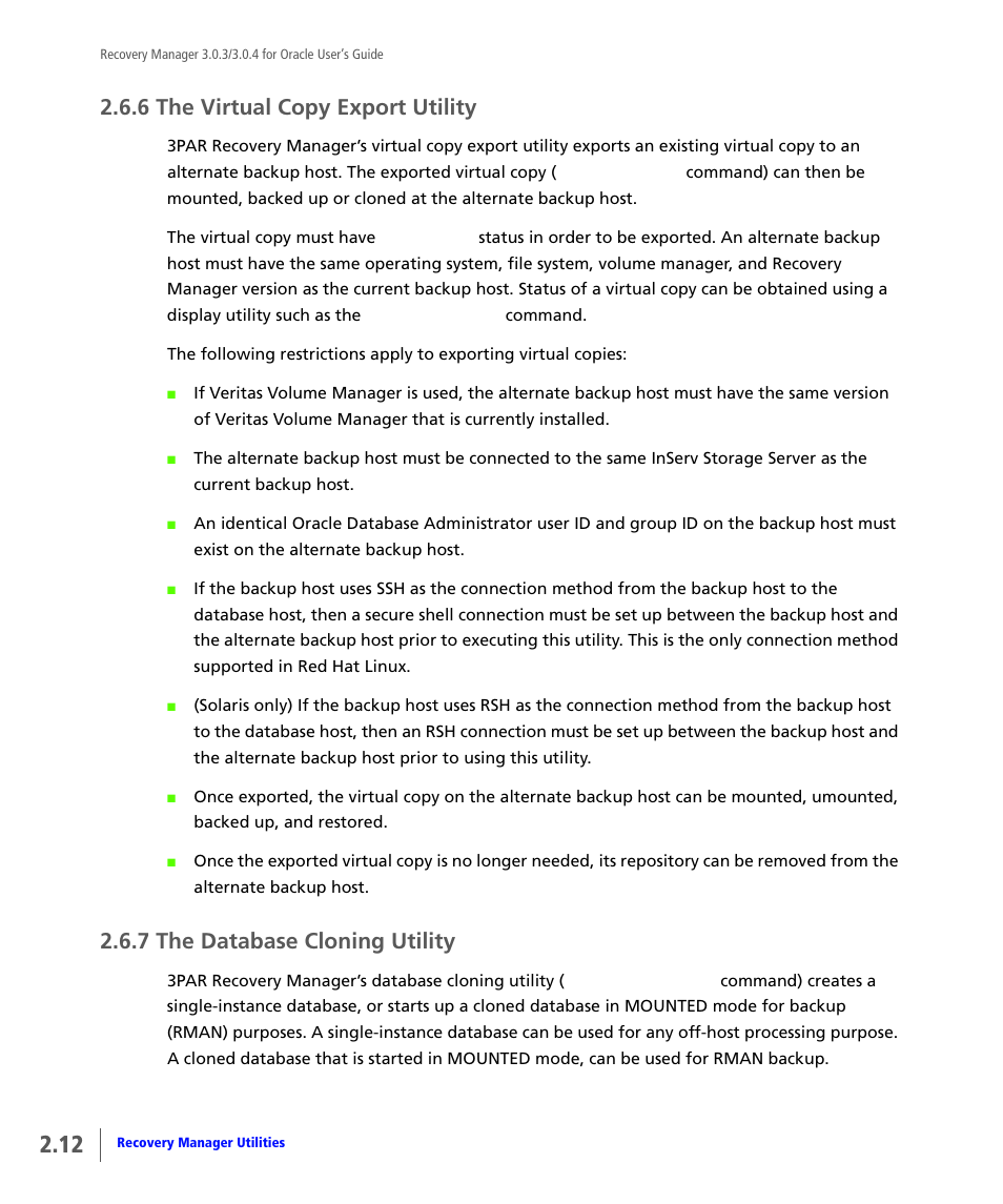 6 the virtual copy export utility, 7 the database cloning utility, The virtual copy export utility | The database cloning utility | HP 3PAR Application Software Suite for Oracle User Manual | Page 28 / 196