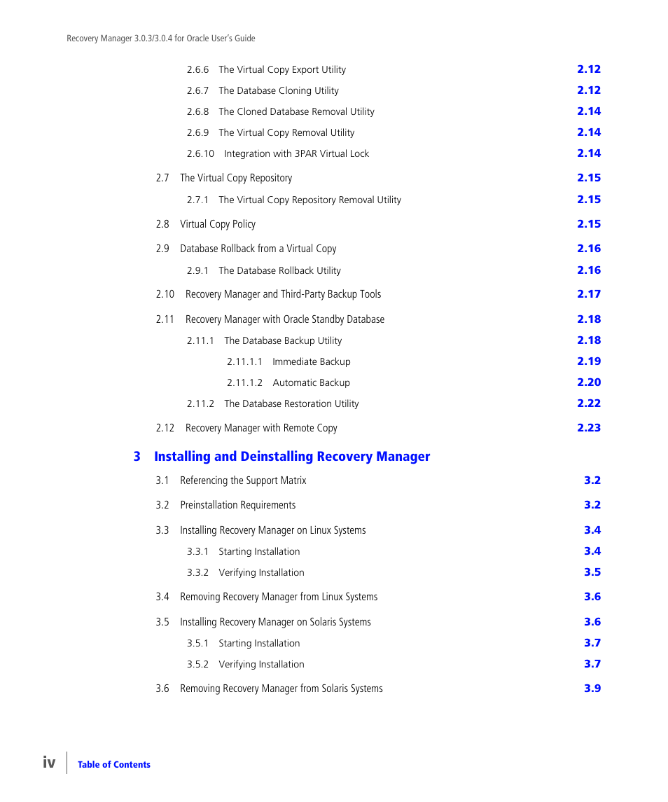 3installing and deinstalling recovery manager | HP 3PAR Application Software Suite for Oracle User Manual | Page 4 / 196