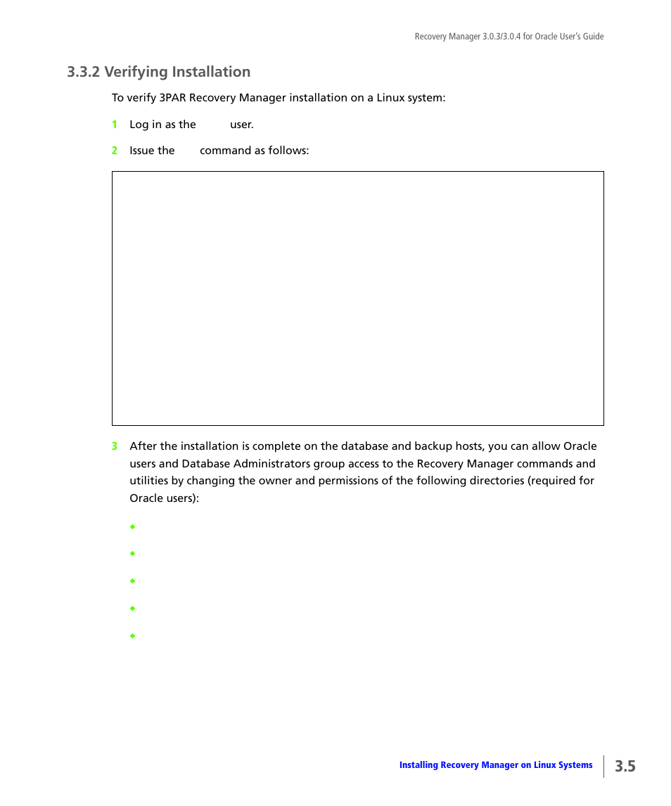 2 verifying installation, Verifying installation | HP 3PAR Application Software Suite for Oracle User Manual | Page 45 / 196