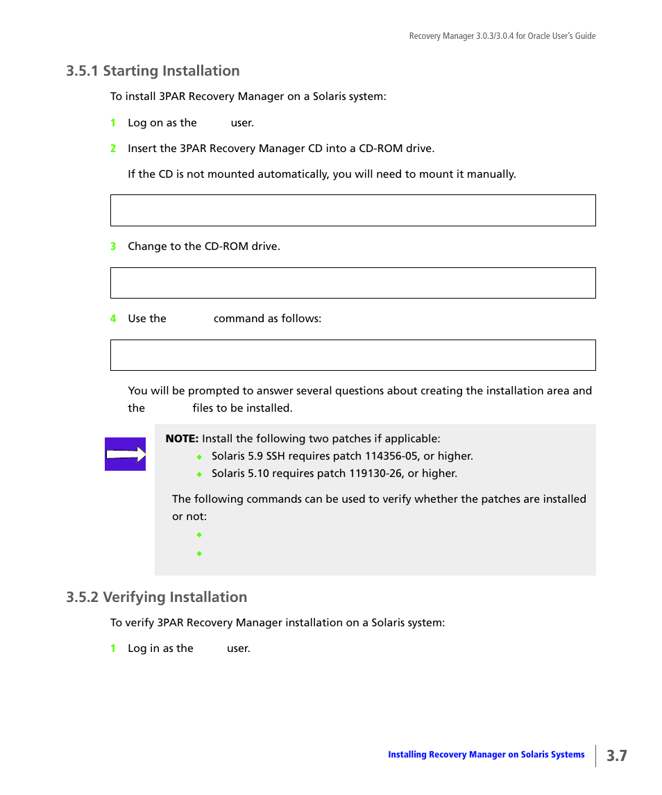 1 starting installation, 2 verifying installation, Starting installation | Verifying installation | HP 3PAR Application Software Suite for Oracle User Manual | Page 47 / 196