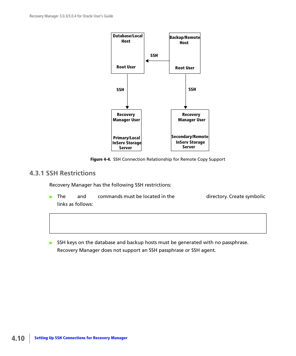 1 ssh restrictions, Ssh restrictions | HP 3PAR Application Software Suite for Oracle User Manual | Page 60 / 196