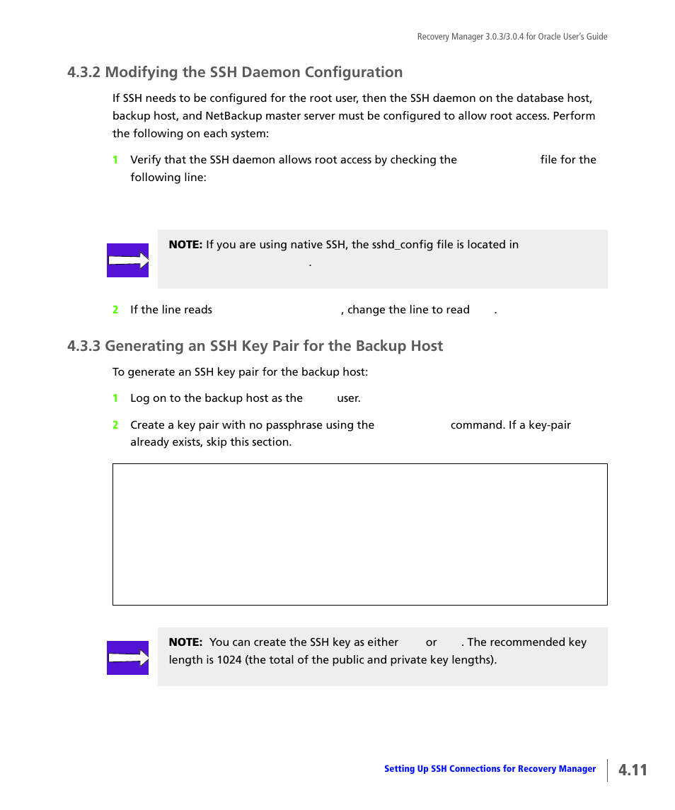 2 modifying the ssh daemon configuration, 3 generating an ssh key pair for the backup host, Modifying the ssh daemon configuration | Generating an ssh key pair for the backup host | HP 3PAR Application Software Suite for Oracle User Manual | Page 61 / 196