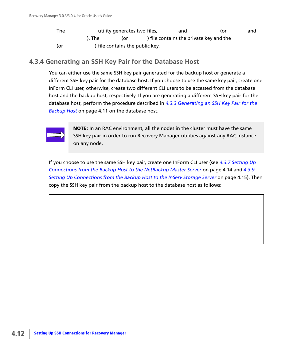 4 generating an ssh key pair for the database host, Generating an ssh key pair for the database host | HP 3PAR Application Software Suite for Oracle User Manual | Page 62 / 196