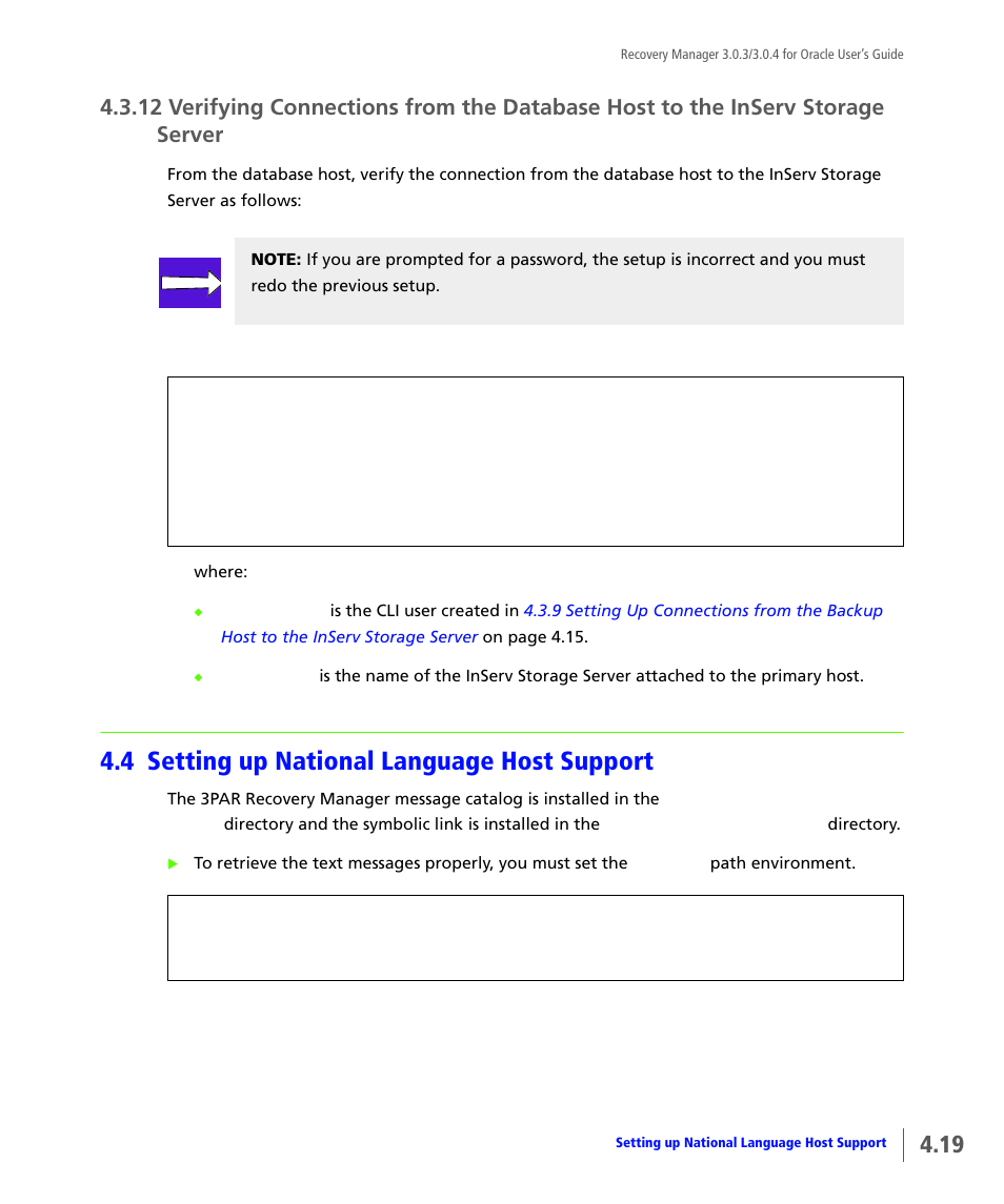 4 setting up national language host support, Setting up national language host support | HP 3PAR Application Software Suite for Oracle User Manual | Page 69 / 196