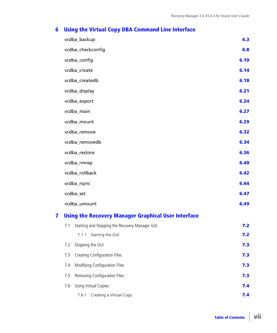 6using the virtual copy dba command line interface | HP 3PAR Application Software Suite for Oracle User Manual | Page 7 / 196