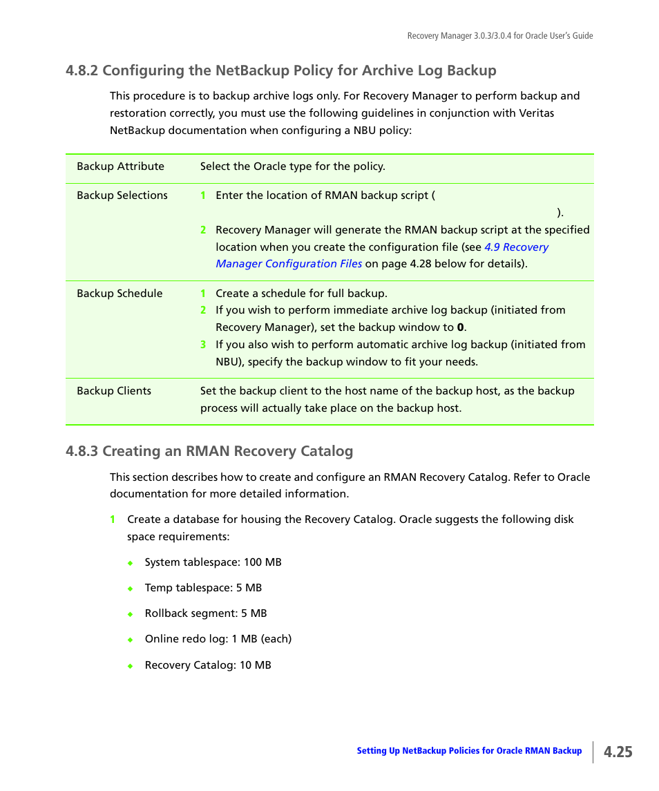 3 creating an rman recovery catalog, Creating an rman recovery catalog | HP 3PAR Application Software Suite for Oracle User Manual | Page 75 / 196