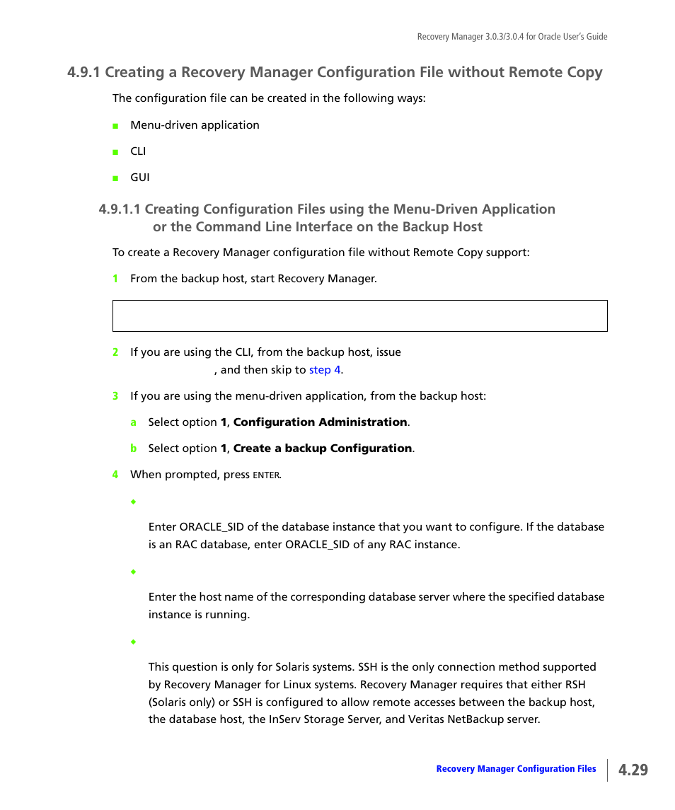 Or the command line interface on the backup host | HP 3PAR Application Software Suite for Oracle User Manual | Page 79 / 196