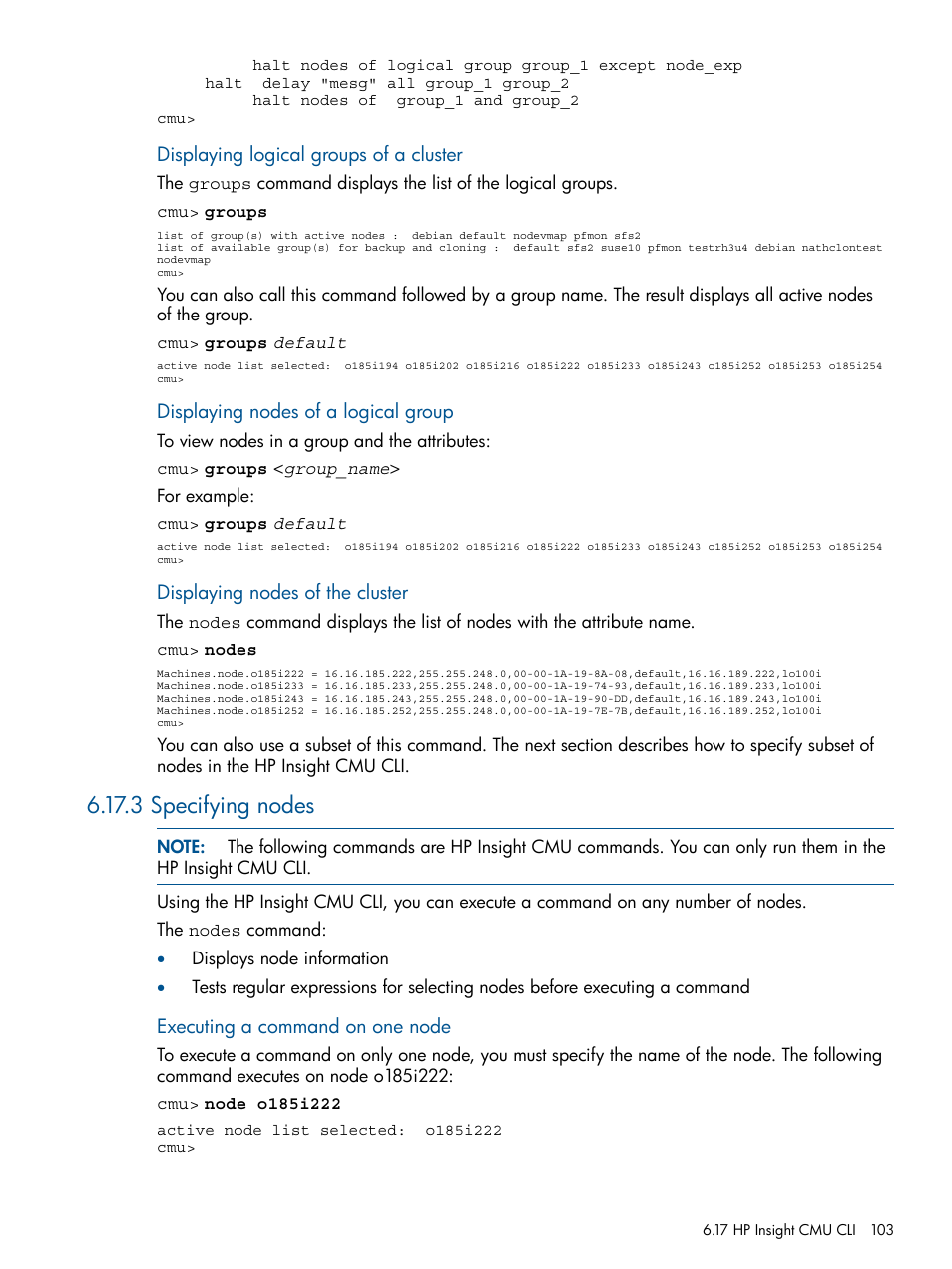 3 specifying nodes | HP Insight Cluster Management Utility User Manual | Page 103 / 191