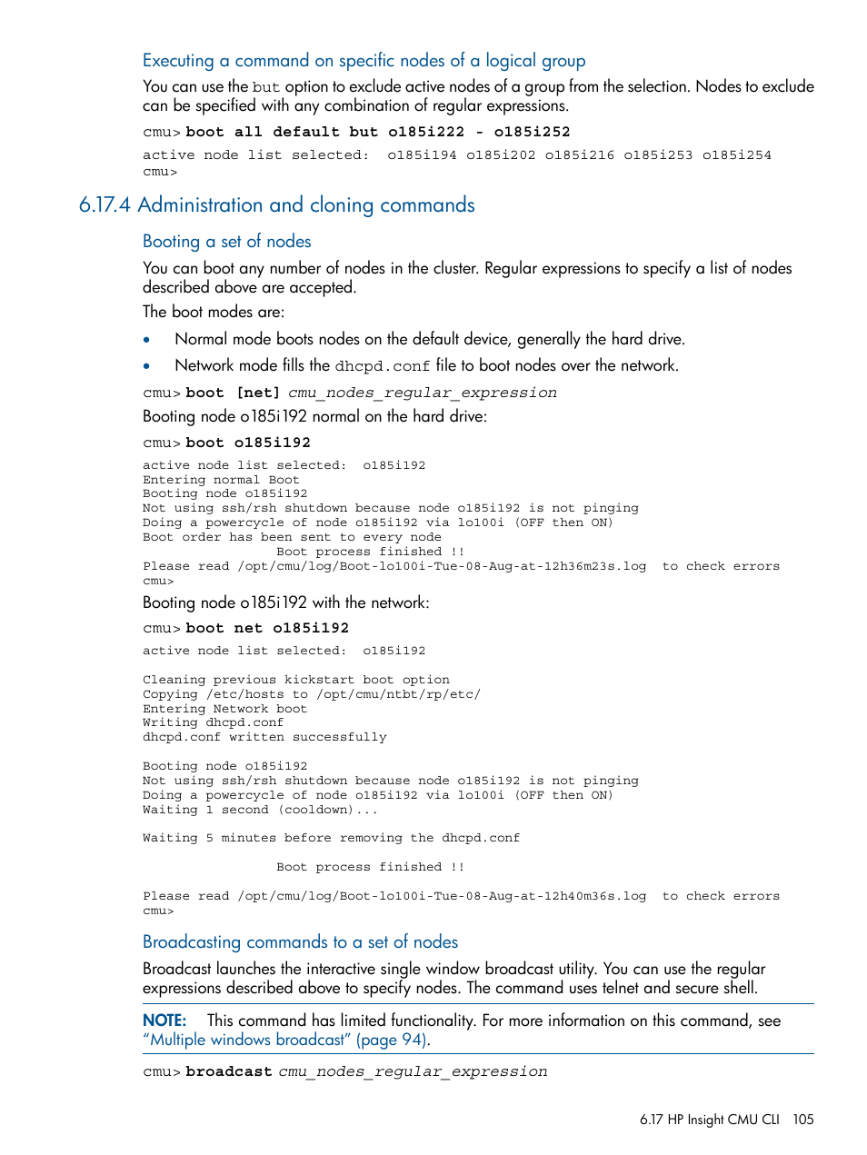 4 administration and cloning commands | HP Insight Cluster Management Utility User Manual | Page 105 / 191