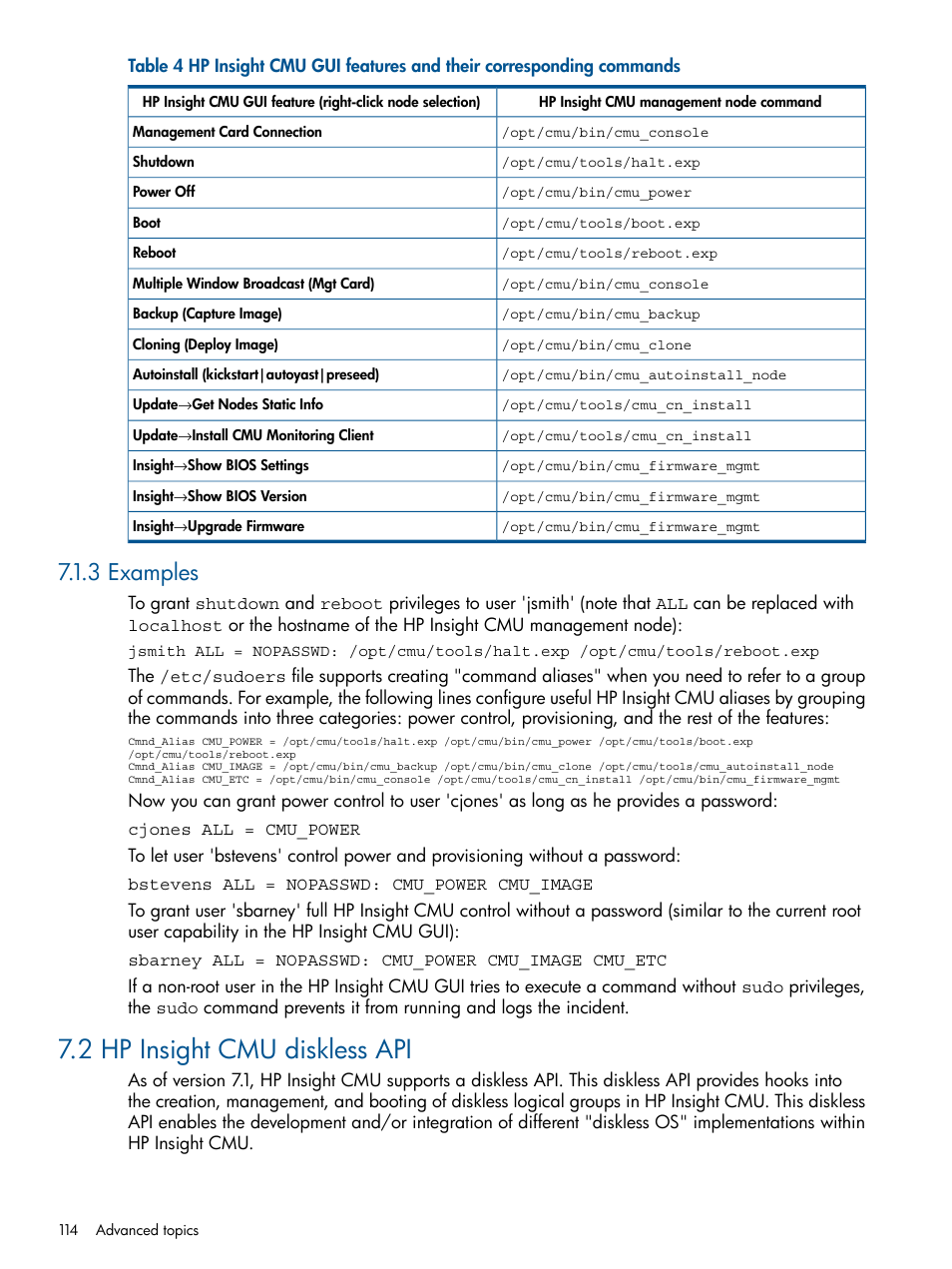 3 examples, 2 hp insight cmu diskless api | HP Insight Cluster Management Utility User Manual | Page 114 / 191