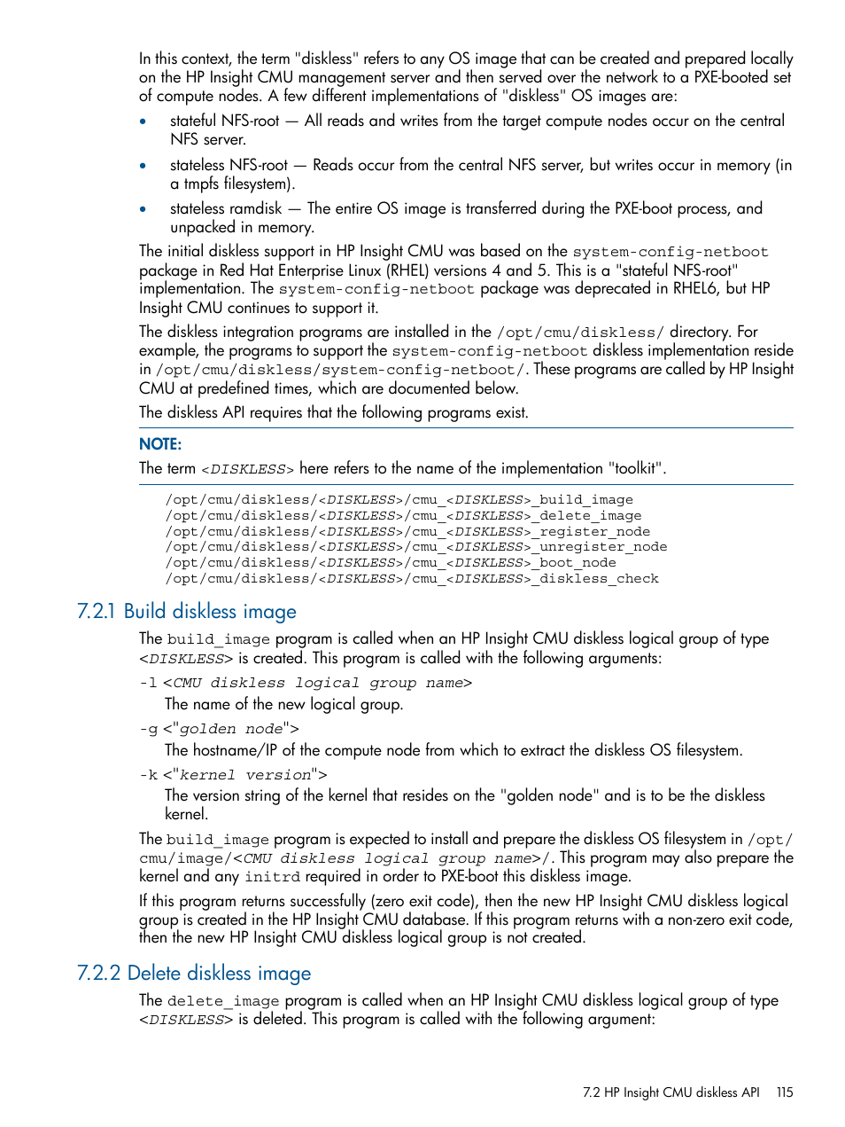 1 build diskless image, 2 delete diskless image | HP Insight Cluster Management Utility User Manual | Page 115 / 191