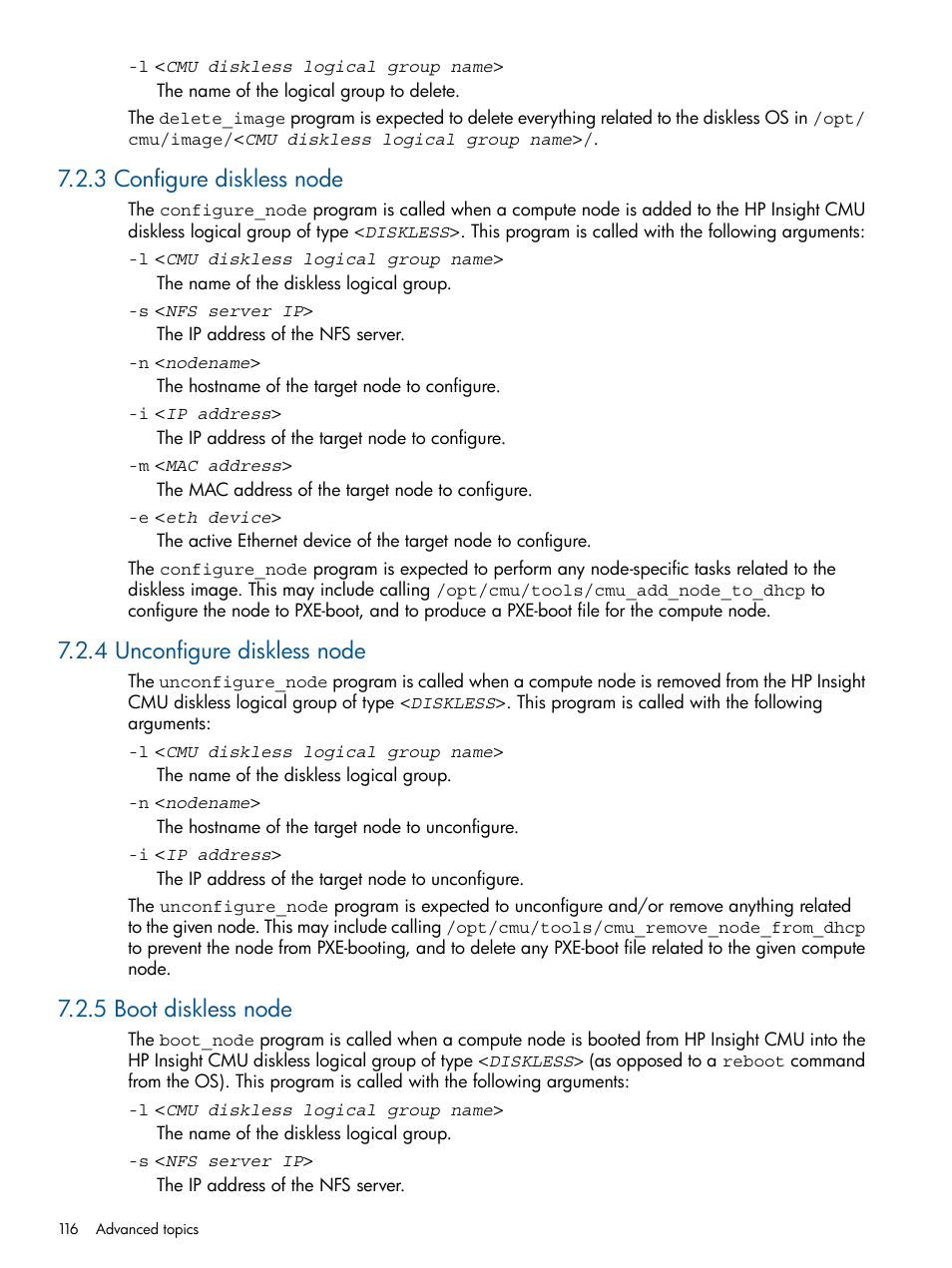 3 configure diskless node, 4 unconfigure diskless node, 5 boot diskless node | HP Insight Cluster Management Utility User Manual | Page 116 / 191